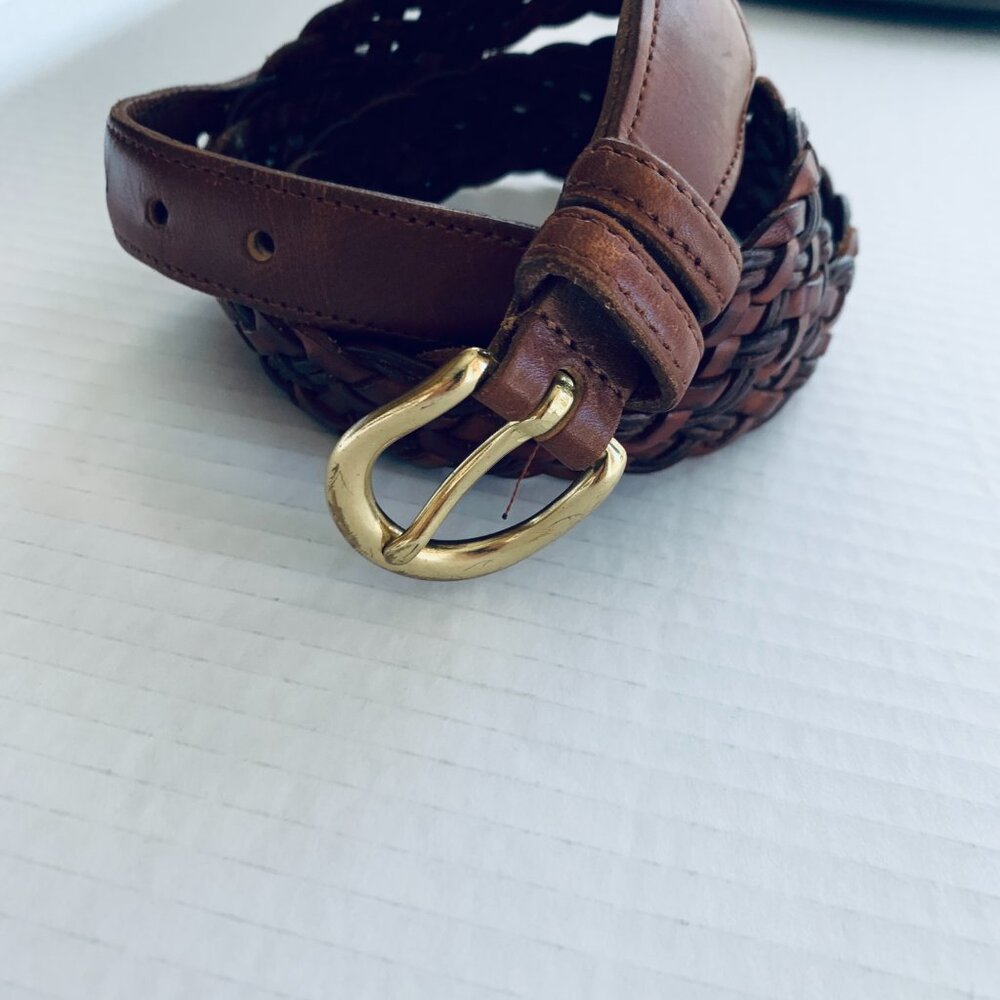 COACH BELT Braided Two Tone Brown Leather Sz 36